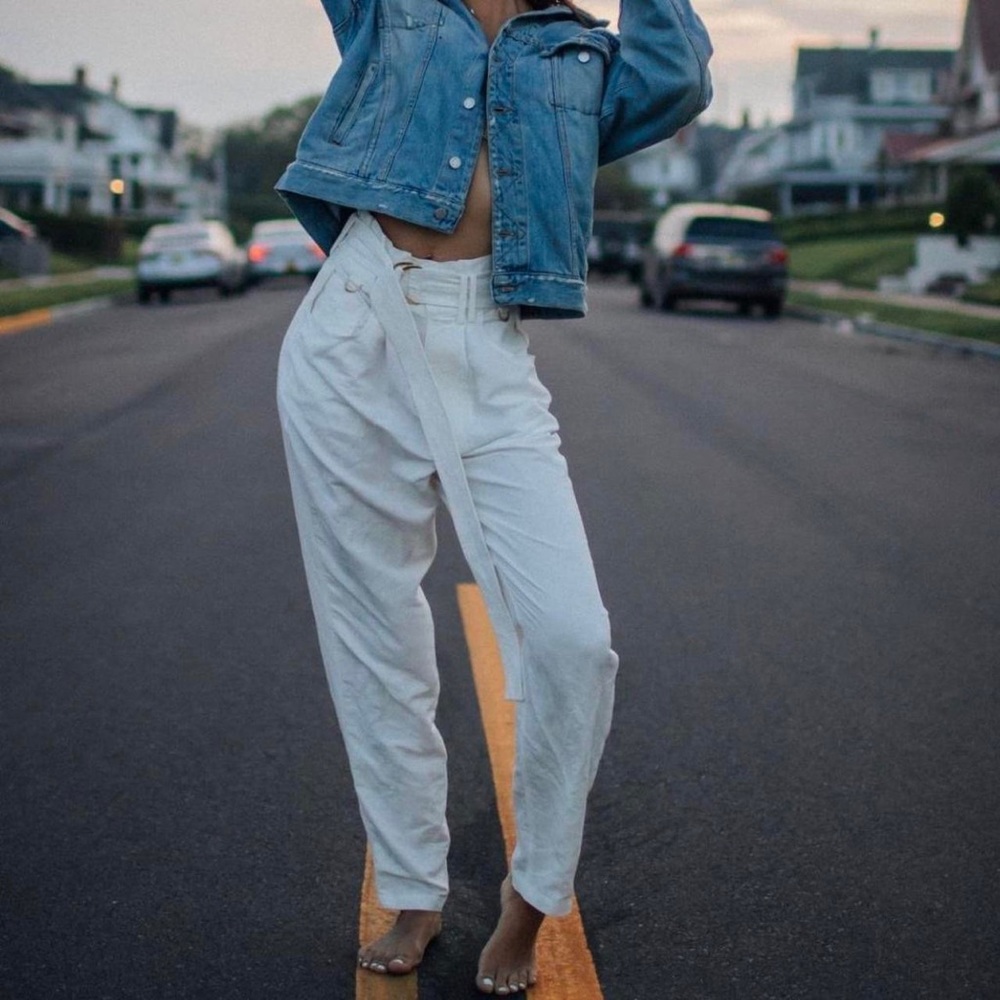 AJE High rise tapered pants with d-ring belt tie in Ivory